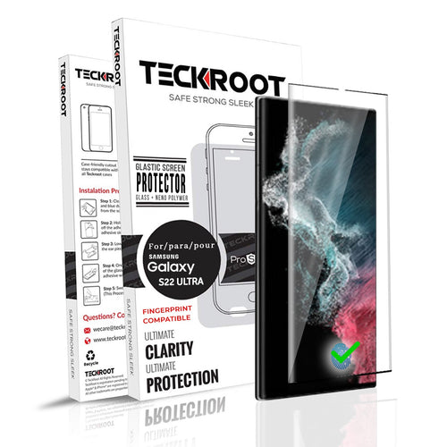 TeckRoot Screen Protector For Samsung Galaxy S22 Ultra  | GLASTIC | Fingerprints works | Full Glue | Full Coverage Screen Guard | NOT GLASS | Scratch Resistant Edge Protection for Samsung Galaxy S22 Ultra