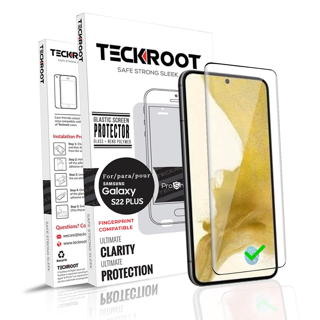 TeckRoot Screen Protector For Samsung Galaxy S22 Plus | GLASTIC | Fingerprints works | Full Glue | Full Coverage Screen Guard | NOT GLASS | Scratch Resistant Edge Protection for Samsung Galaxy S22 Plus